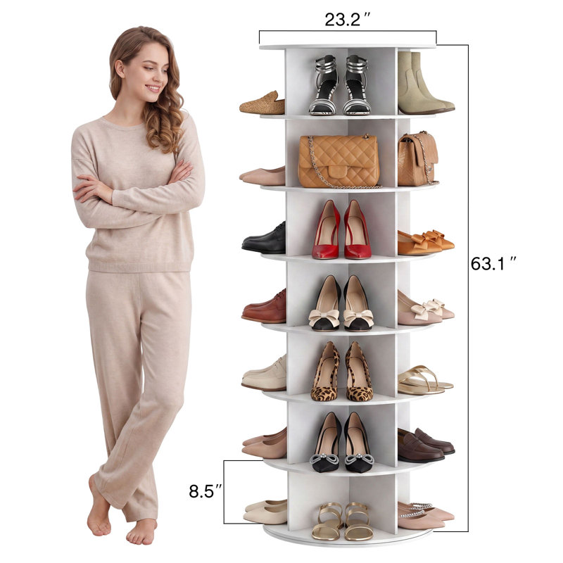 23.2" W 7-Tier Rotating Shoe Rack, 28 Pair Shoe Organizer, White