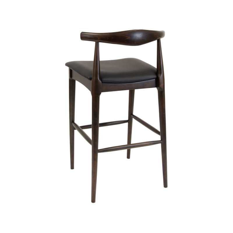 Indoor Rubberwood Barstool in Walnut Finish w/ Black Vinyl Seat
