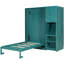 Lit simple bleu sarcelle avec capacité de rotation de 180 po, étagères peu encombrantes, bureau coulissant et cloisons de rangement supplémentaires avec tablette intégrée, tablette supérieure, pliable