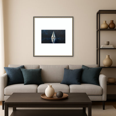 Sailboat at Night by Hugo  Wood Framed Wall Art Print
