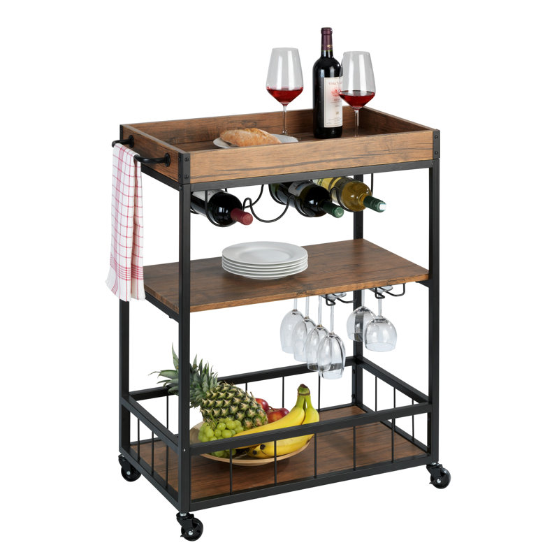 Metal Bar Cart, Black/Walnut