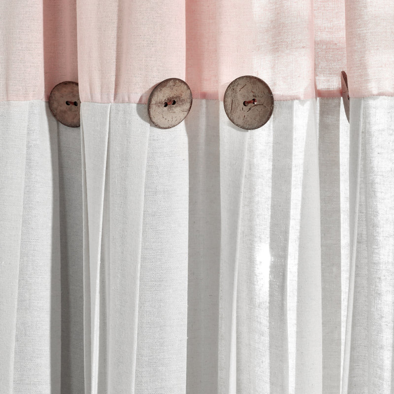 Panneaux de rideaux simples semi-diaphanes en coton mélangé avec passe-tringle, Rosé / Blanc