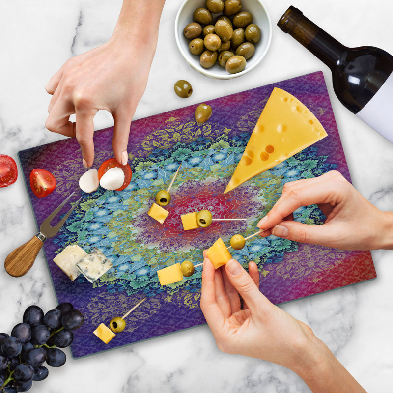 Ambesonne Mandala Cutting Board Large Size Geometric Zigzag Shape Multicolor