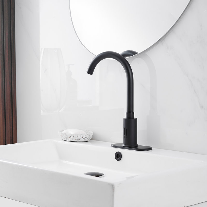 Robinet de lavabo de salle de bain monotrou automatique à fixation sur plateau avec robinet de mélange de température en noir mat
