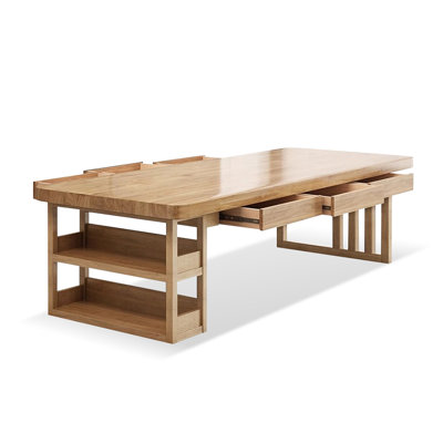 Bureau rectangulaire brun en bois massif avec 6 tiroirs