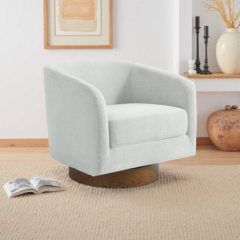 72Cm Wide Swivel Barrel Chair, Beige Chenille