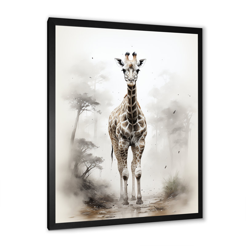 Impression sur toile minimaliste de girafes noires et blanches Minimalist, H 32 po x l 24 po x P 1 po, Cadre simple noir