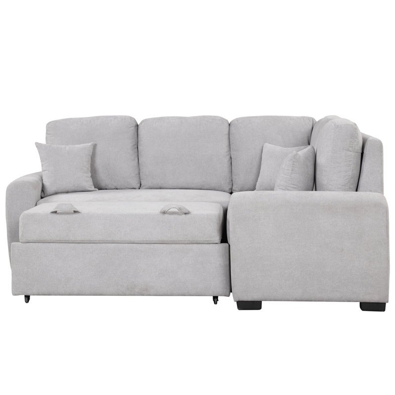 Canapé-lit modulaire moderne de 76,7 po avec port de charge USB et prise de courant, canapé-lit coulissant avec 3 coussins, méridienne en L