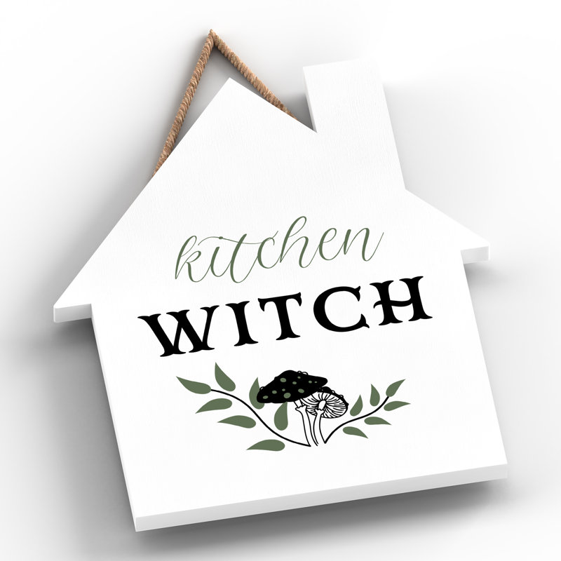 Kitchen Witch Mushrooms Wooden House Plaque, White