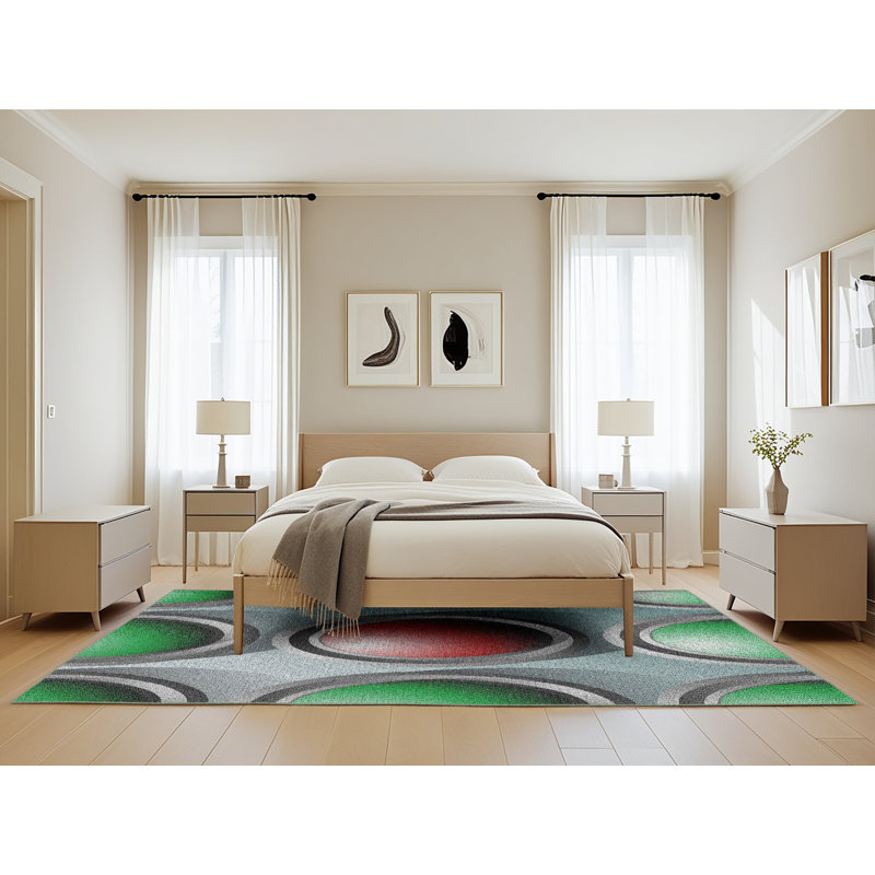 Tapis vert / gris / rouge, Rectangle 5 pi x 8 pi