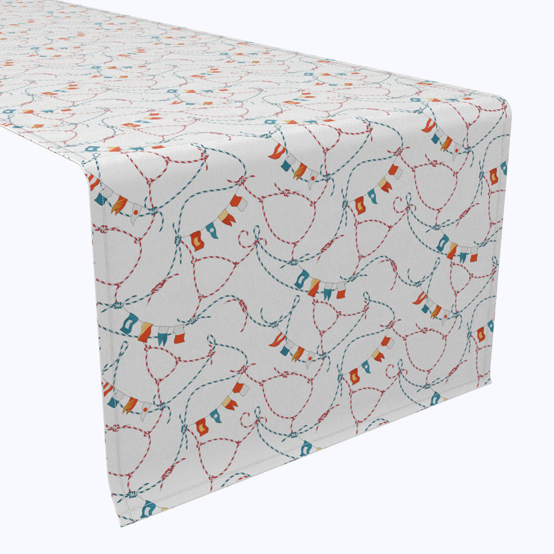 Table Runner, 100% Cotton, 16X108", Marine Life Rope Knot & Flags, 72" L x 16" W