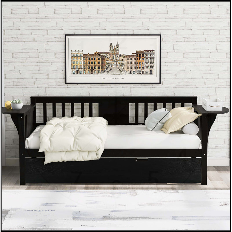 Lit de jour simple en bois avec lit gigogne, canapé-lit pour la chambre à coucher et le salon, espresso, conception peu encombrante