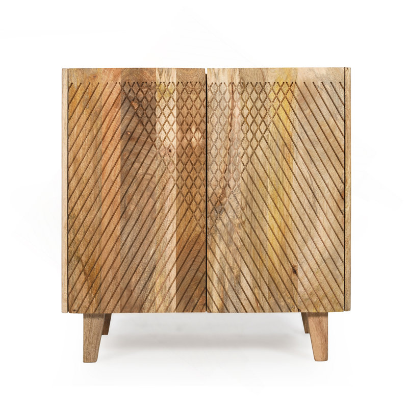 Armoire décorative en bois de manguier rustique avec rangement cannelé et tablette ajustable pour salle à manger, cuisine et salon TREXM