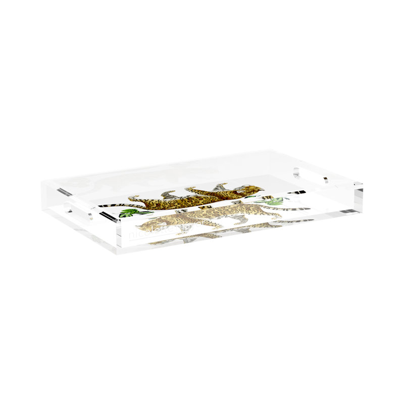 Leopard Seeing Double Acrylic Rectangle Decorative Tray , 17"W x 10.5"D x 2"H, White