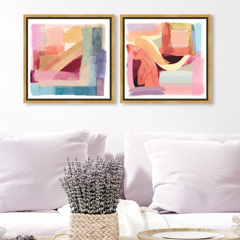 «Abstract Tone», ensemble de 2 impressions, Toile avec cadre doré, H 12 po x l 12 po