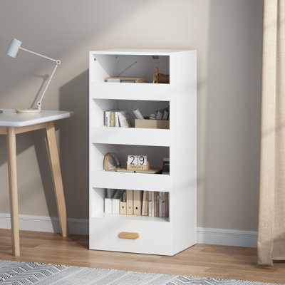 Space-saving White Bookshelf With Sliding Drawers & Storage For Home & Office
