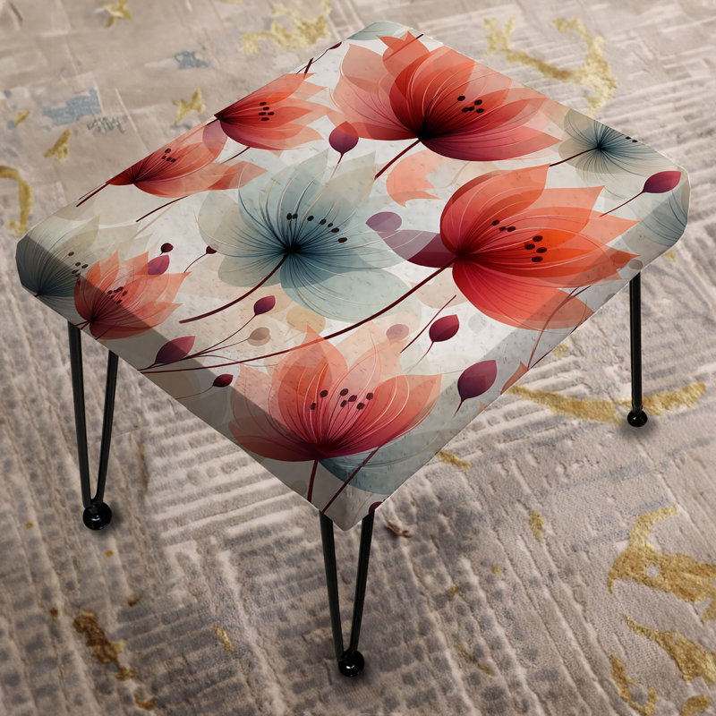 Élégant motif floral rouge - Repose-pieds rectangulaire floral