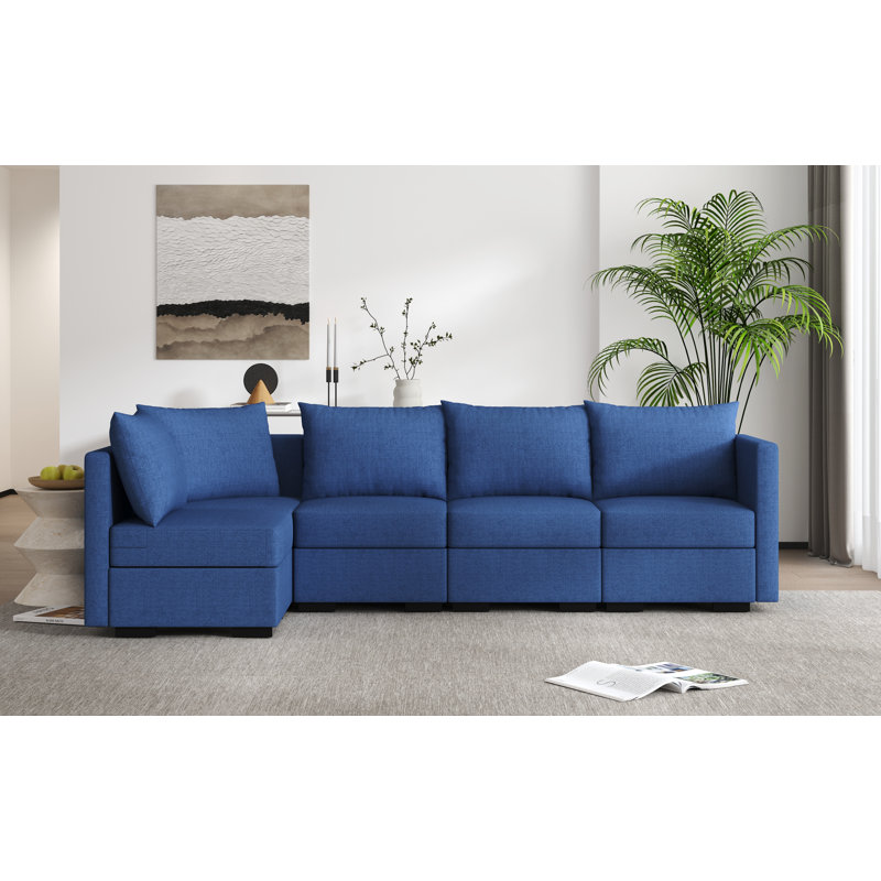 Canapé modulaire 5 places modulaire réversible et personnalisable pour la vie moderne, Mélange de polyester bleu