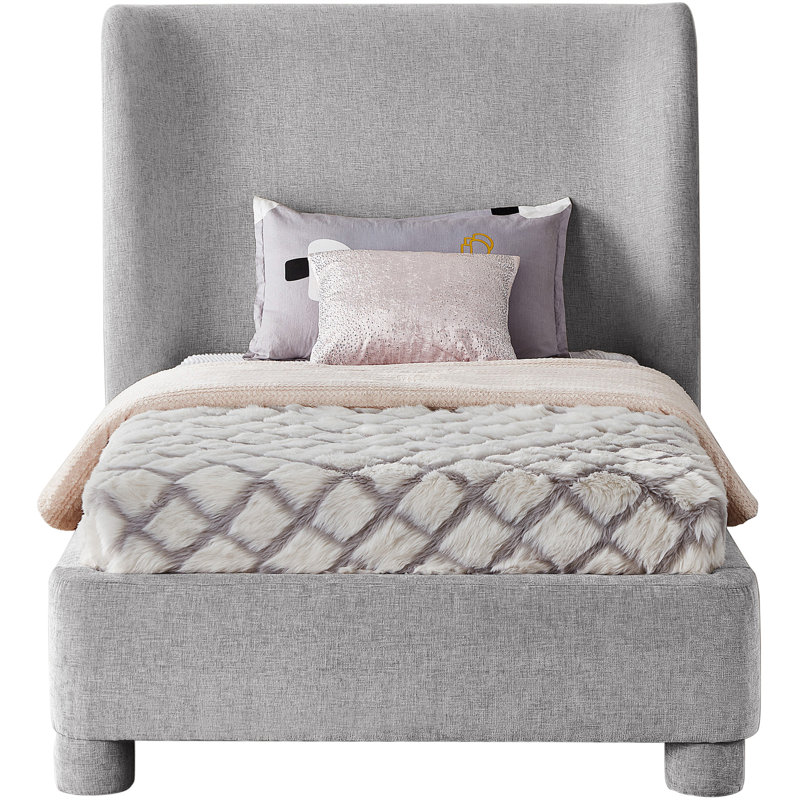 Hridhaan Upholstered Unfinished Wingback Bed, Twin, Grey Chenille Fabric