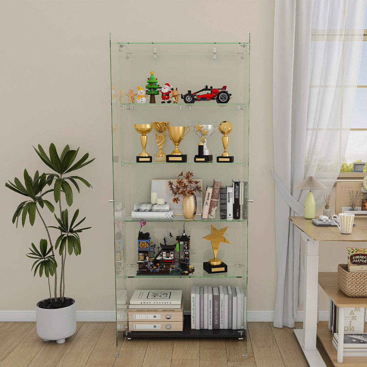 Latitude Run® Vitrine à 5 niveaux en verre avec 5 modes DEL dynamiques ...