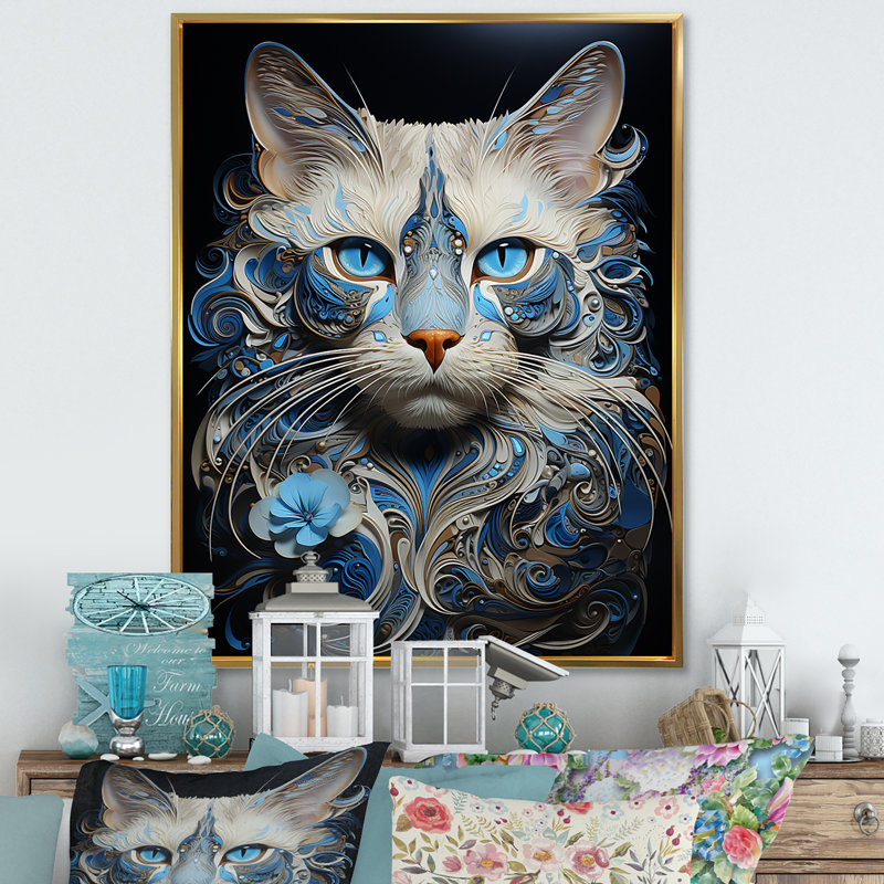 Chat siamois sérénade - impressions sur toile, H 32 po x l 16 po x P 1 po, Cadre flottant doré