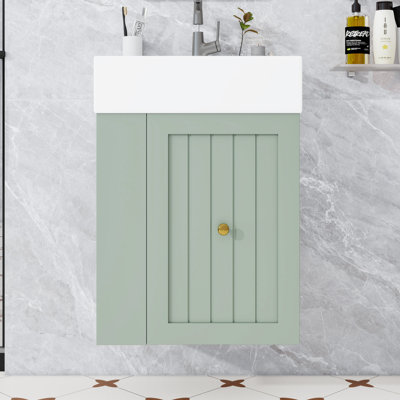 Meuble-lavabo mural avec lavabo, tiroir et tablette latérale