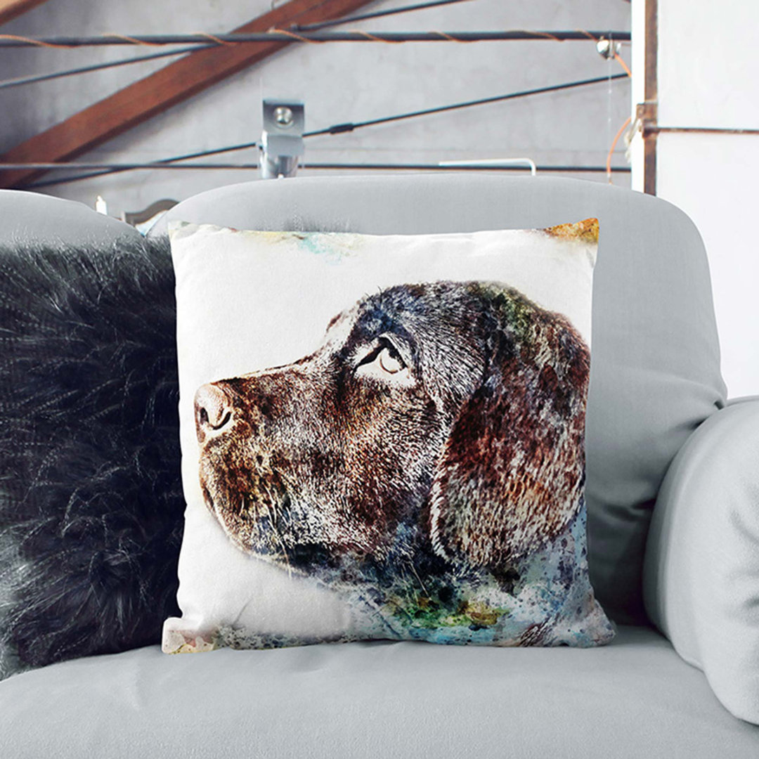 Chocolate Labrador Portrait Cushion with Filling