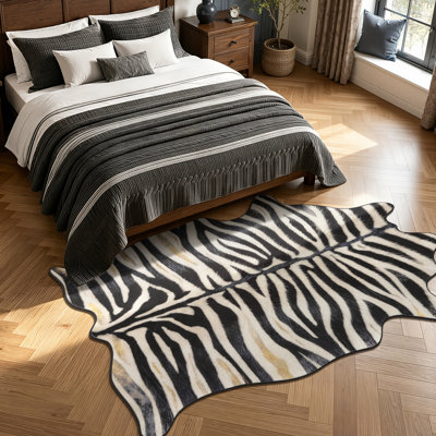 Tapis à rayures zébrées fantaisie de 152 x 213 cm, lavable à la machine