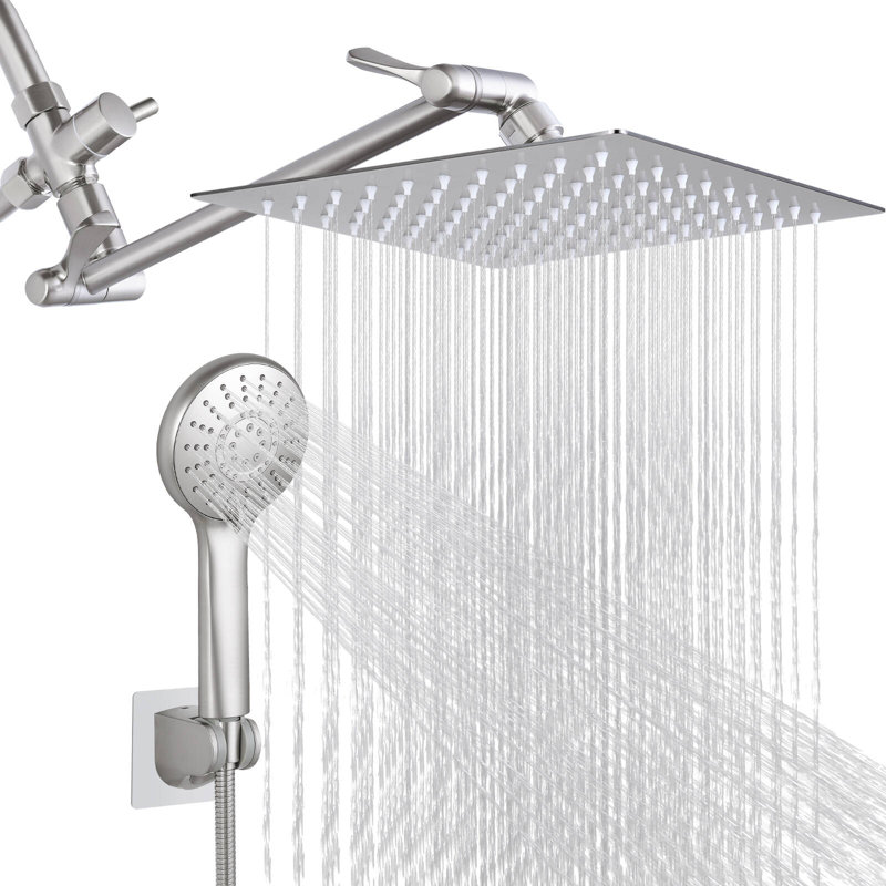 Dual Shower Heads with Handheld Spray Combo, 8 Inch High Pressure Rainfall Shower Head, Brushed Nickel