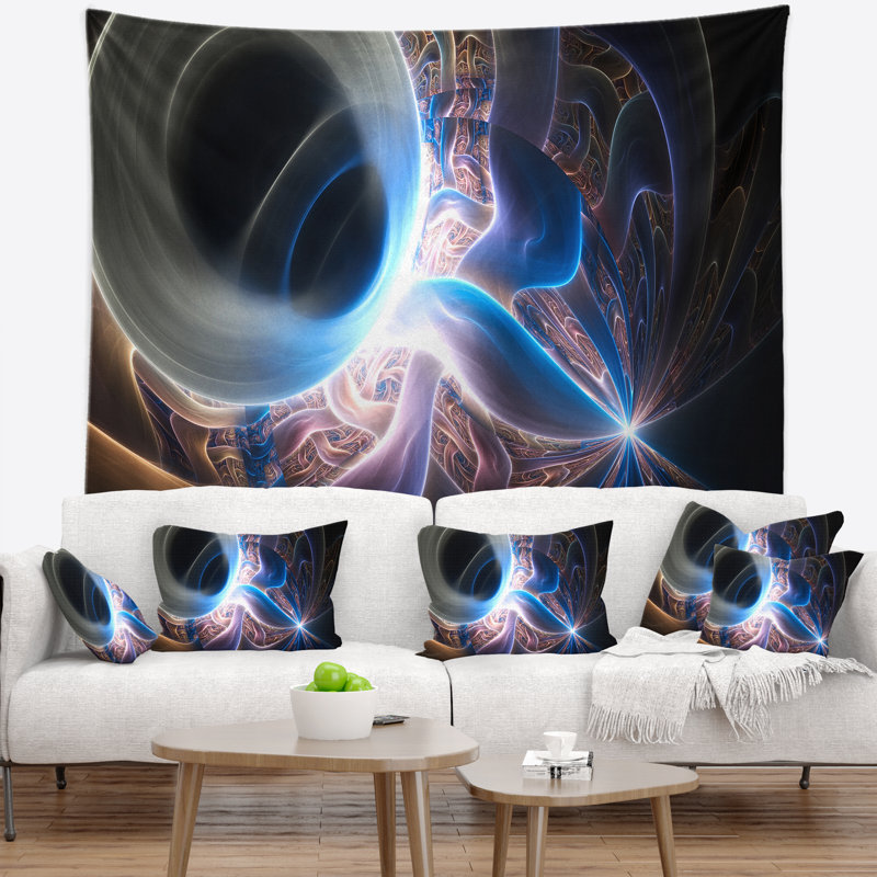 Tapisserie à plasma en argent bleu brillant abstract, H 50 po x l 60 po