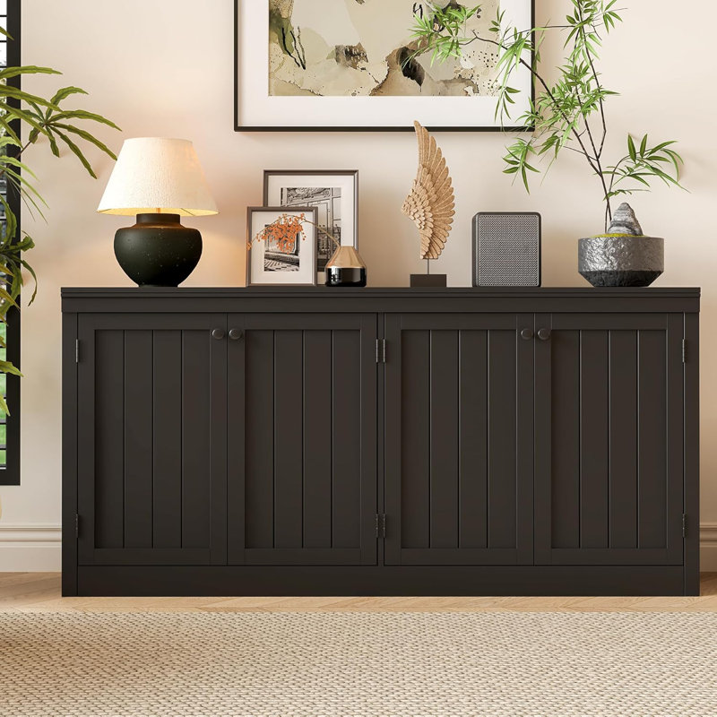 4-Door Sideboard Cabinet with Storage, 62.99 Inch Modern Buffet Cabinet, Black