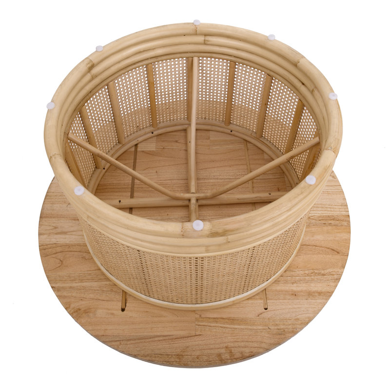 Arlend Natural Solid Wood and Rattan Coffee Table