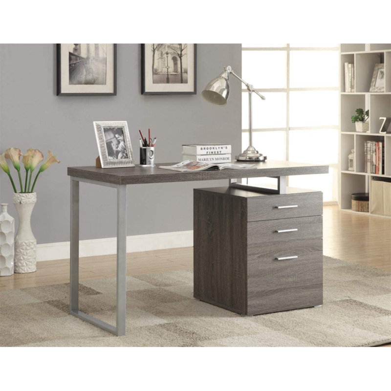 Bureau réversible Babken, Gris patiné / argenté