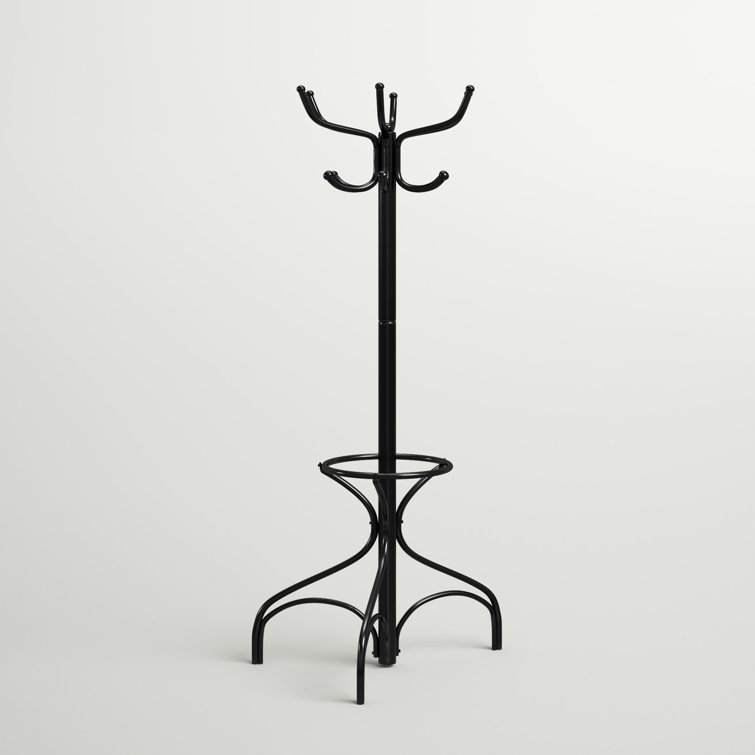type A Perspective Metal Freestanding Coat Rack with 9 Hooks, Black