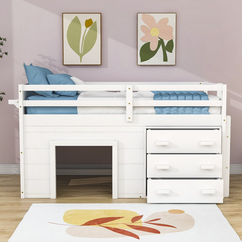 Lit mezzanine en bois avec lit simple, Blanc