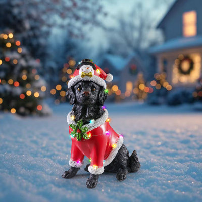 Statue de chien de Noël Parker avec chapeau de père Noël pour l'extérieur