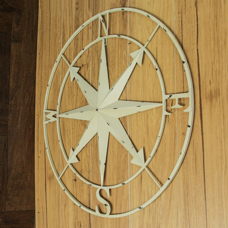 Décoration murale rose des vents, Blanc cassé, H 28 po x l 28 po x P 0,5 po