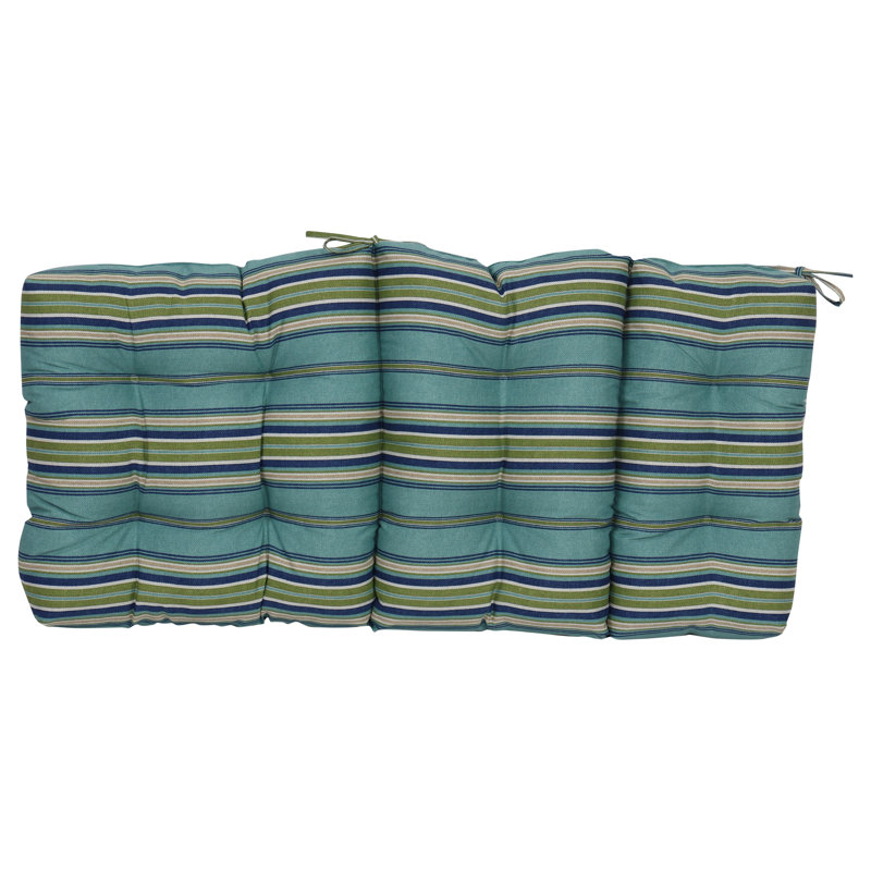 Coussin de chaise d'extérieur capitonné, L 22 po x P 21 po, Brun clair / vert / bleu / brise de terrasse rayé