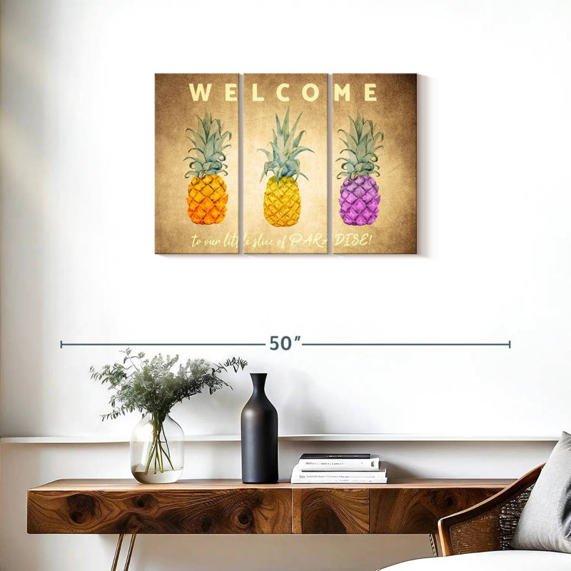 Ensemble 3 pièces paradis ananas sur toile, H 20 po x l 33 po x P 1,25 po