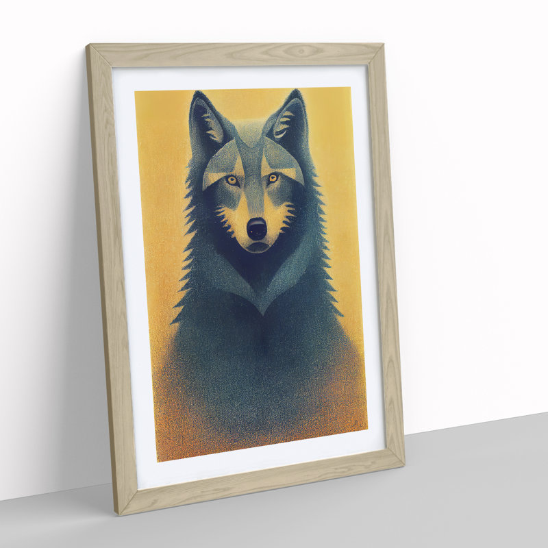 Retro Wolf - Framed Print, 34cm H x 25cm W x 2cm D, Oak Framed