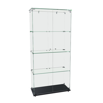 4-Tier Glass Display Cabinet with Double Doors & LED Lights, 5 Dynamic Modes Floor Standing Showcase for Collectibles, Action Figures, Wine & Retail Display