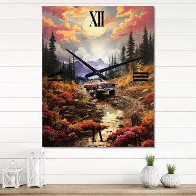 Horloge murale jaune avec camionnette Mountain Majesty