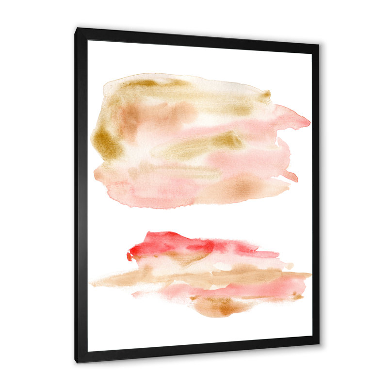 " Abstract Set With Pink Gold Beige And Red Spots " Painting Print, 32" H x 24" W x 1" D, Black Framed Canvas
