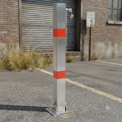 LifeSky Lockable Parking Bollard: Key-Controlled Security Post for Driveway - 27.6" Steel Barrier with Reflective Strips - Home Garage & Street Protection