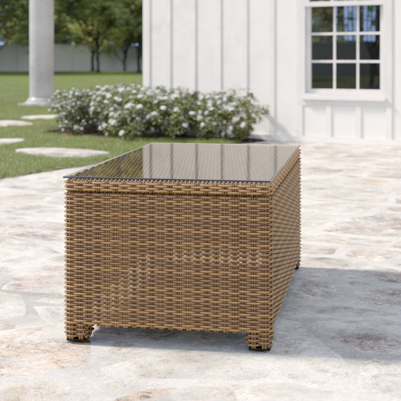 Leandra Rectangular Glass Outdoor Coffee Table , 40 " W 21 " D, Brown