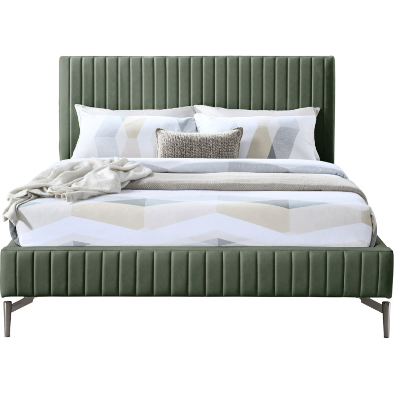 Gallo Upholstered Bed, Green Vegan Leather, Queen