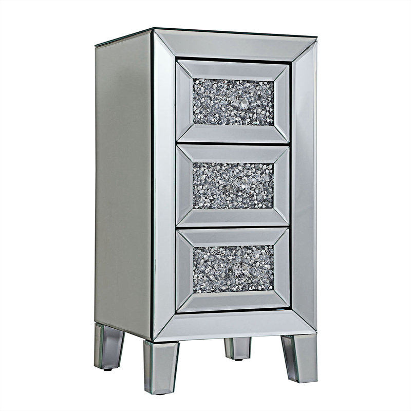 Table de chevet 3 tiroirs en noir / argent