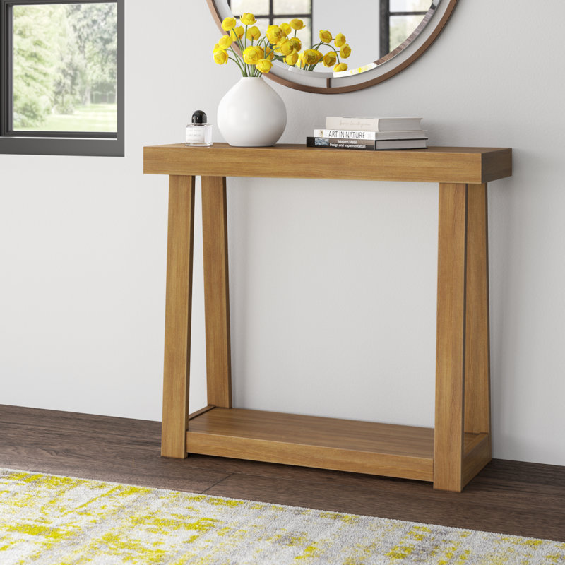 Beckett Solid Wood Console Table with Shelf, Pecan Brown, 32" H x 36" W x 12" D