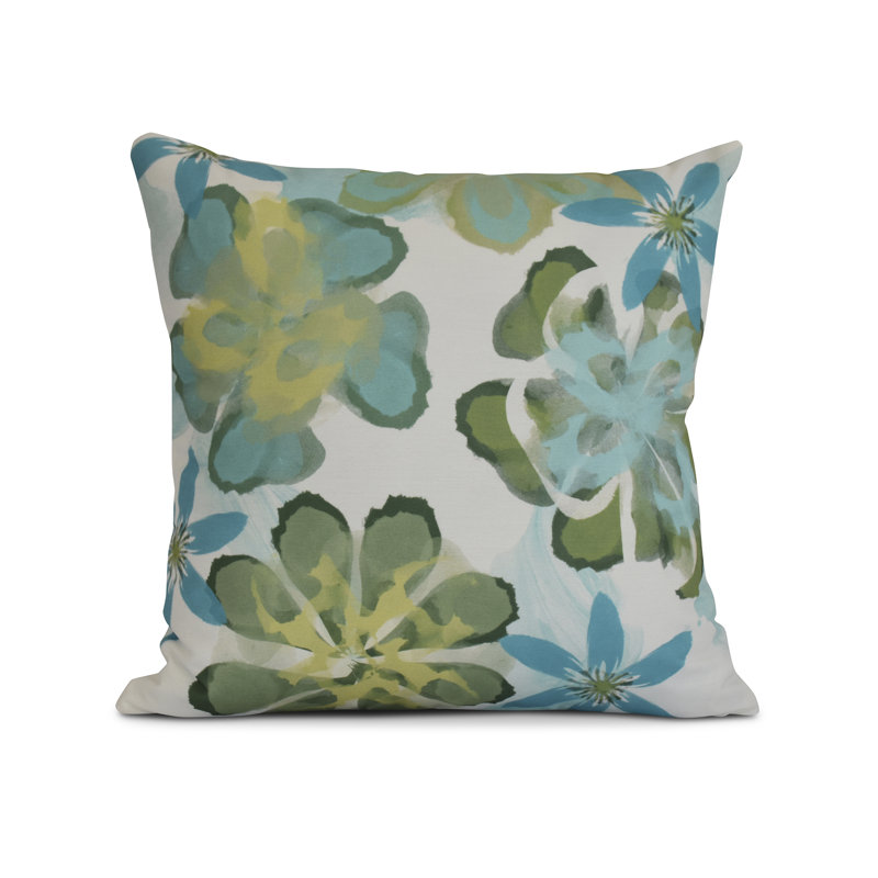Housse et insert de coussin décoratif floral floral, H 16 po x l 16 po x P 3 po, Bleu sarcelle