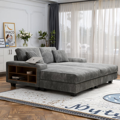 79.5" Oversized Upholstered Chaise Lounge Double Sleeper Sofa With Side Bookshelf And Cup Holder by Hokku Designs